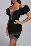 Black Sexy Formal Solid Hollowed Out Patchwork Backless Off the Shoulder Evening Dress Dresses