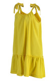 Yellow Casual Solid Bandage Patchwork Spaghetti Strap A Line Dresses