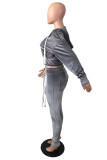 Grey Casual Solid Patchwork Hooded Collar Long Sleeve Two Pieces