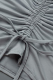 Grey Casual Sportswear Solid Draw String Frenulum Hooded Collar Long Sleeve Two Pieces