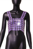 Purple Sexy Casual Patchwork Solid Hollowed Out Backless Square Collar Tops