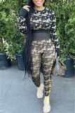 Multicolor Casual Print Patchwork O Neck Long Sleeve Two Pieces
