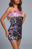 Colour Sexy Patchwork Sequins Backless Strapless One Step Skirt Dresses
