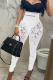 White Sexy Solid Lace Skinny High Waist Pencil Full Print Bottoms