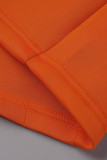 Orange Fashion Casual Solid Patchwork Square Collar Short Sleeve Dress