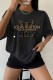 Black Casual Print Letter O Neck T-Shirts