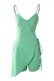 Green Sexy Casual Solid Bandage Backless Asymmetrical Spaghetti Strap Sleeveless Two Pieces
