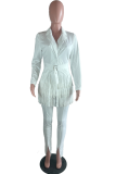 Pink Street Solid Tassel Turndown Collar Long Sleeve Two Pieces