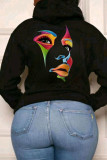 Red Casual Street Print Patchwork Hooded Collar Tops