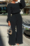 Apricot Casual Solid Patchwork O Neck Long Sleeve Two Pieces