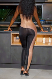 Black Sexy Solid Mesh Spaghetti Strap Skinny Jumpsuits