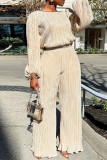 Apricot Casual Solid Patchwork O Neck Long Sleeve Two Pieces
