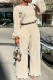 Apricot Casual Solid Patchwork O Neck Long Sleeve Two Pieces