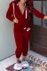 Burgundy Street Print Letter Hooded Collar Long Sleeve Two Pieces