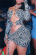 Black Sexy Print Bandage Hollowed Out Strapless Long Sleeve Dresses