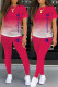 Rose Red Casual Gradual Change Print Letter O Neck Short Sleeve Two Pieces