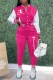 Rose Red Casual Letter Embroidered Mandarin Collar Long Sleeve Two Pieces