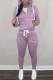 Light Purple Casual Print Patchwork Hooded Collar Long Sleeve Two Pieces