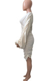 Pink Casual Street Solid Patchwork Fold Asymmetrical V Neck One Step Skirt Dresses