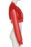 Red Casual Street Print Patchwork Buckle Outerwear