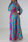 Fuchsia Sexy Print Patchwork V Neck Straight Jumpsuits