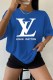 Blue Casual Print Letter O Neck T-Shirts