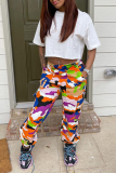 Pink Casual Camouflage Print Patchwork Harlan Mid Waist Harlan Full Print Bottoms