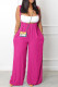 Rose Red Casual Solid Backless Spaghetti Strap Regular Jumpsuits