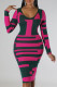 Red Sexy Geometric Print Patchwork V Neck One Step Skirt Dresses