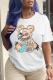 White Casual Daily Print Patchwork O Neck T-Shirts