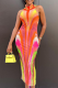 Red Sexy Patchwork Tie-dye Halter Pencil Skirt Dresses