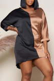 Black Casual Solid Patchwork O Neck Straight Dresses