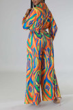 Fuchsia Sexy Print Patchwork V Neck Straight Jumpsuits
