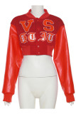 Red Casual Street Print Patchwork Buckle Outerwear