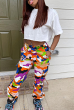 Pink Casual Camouflage Print Patchwork Harlan Mid Waist Harlan Full Print Bottoms