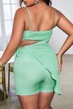 Green Sexy Casual Solid Bandage Backless Asymmetrical Spaghetti Strap Sleeveless Two Pieces