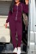 Fuchsia Casual Print Letter Hooded Collar Long Sleeve Two Pieces