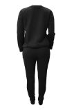 Black Casual Print Patchwork O Neck Long Sleeve Two Pieces
