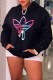 Black Casual Print Patchwork Hooded Collar Tops