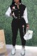 Black Casual Letter Embroidered Mandarin Collar Long Sleeve Two Pieces