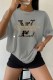 Grey Casual Print Letter O Neck T-Shirts