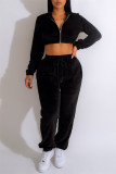 Pink Casual Solid Patchwork Zipper Collar Long Sleeve Two Pieces