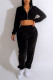 Black Casual Solid Patchwork Zipper Collar Long Sleeve Two Pieces