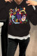 Black Casual Print Patchwork O Neck Tops