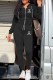 Black Casual Print Letter Hooded Collar Long Sleeve Two Pieces