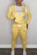Yellow Casual Print Patchwork Hooded Collar Long Sleeve Two Pieces