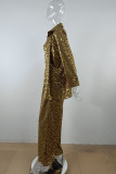 Glitter Gold Casual Print Patchwork Buckle Turndown Collar Long Sleeve Three Pieces