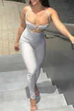 Black Sexy Casual Solid Bandage Hollowed Out Backless Halter Skinny Jumpsuits