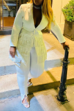 Pink Street Solid Tassel Turndown Collar Long Sleeve Two Pieces