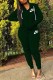 Ink Green Street Print Letter Hooded Collar Long Sleeve Two Pieces